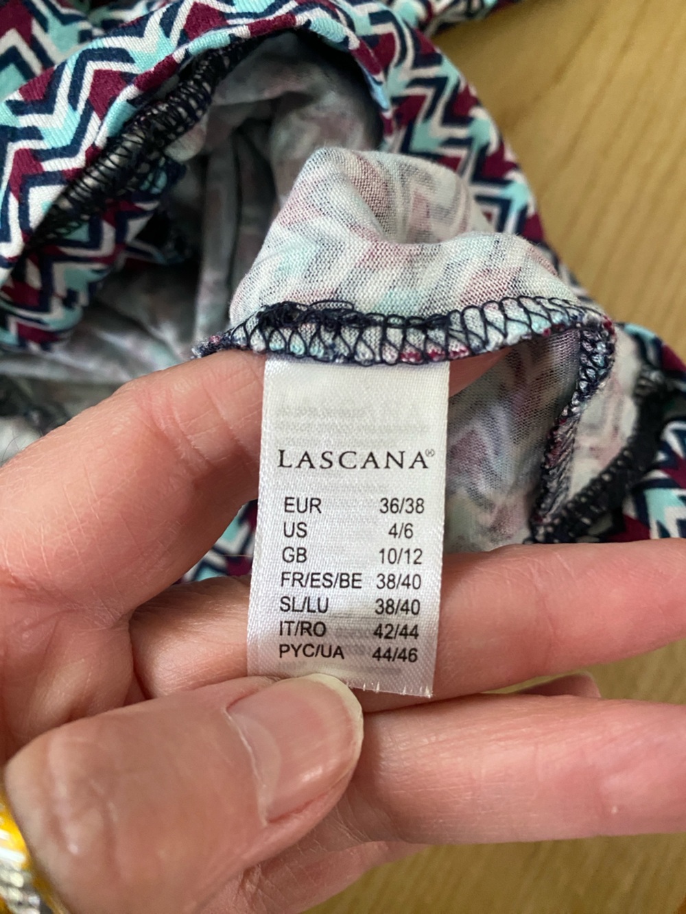 LASCANA V-Neck Chevron Print Bell Sleeve Top - Turquoise /Black - Picture 7 of 13